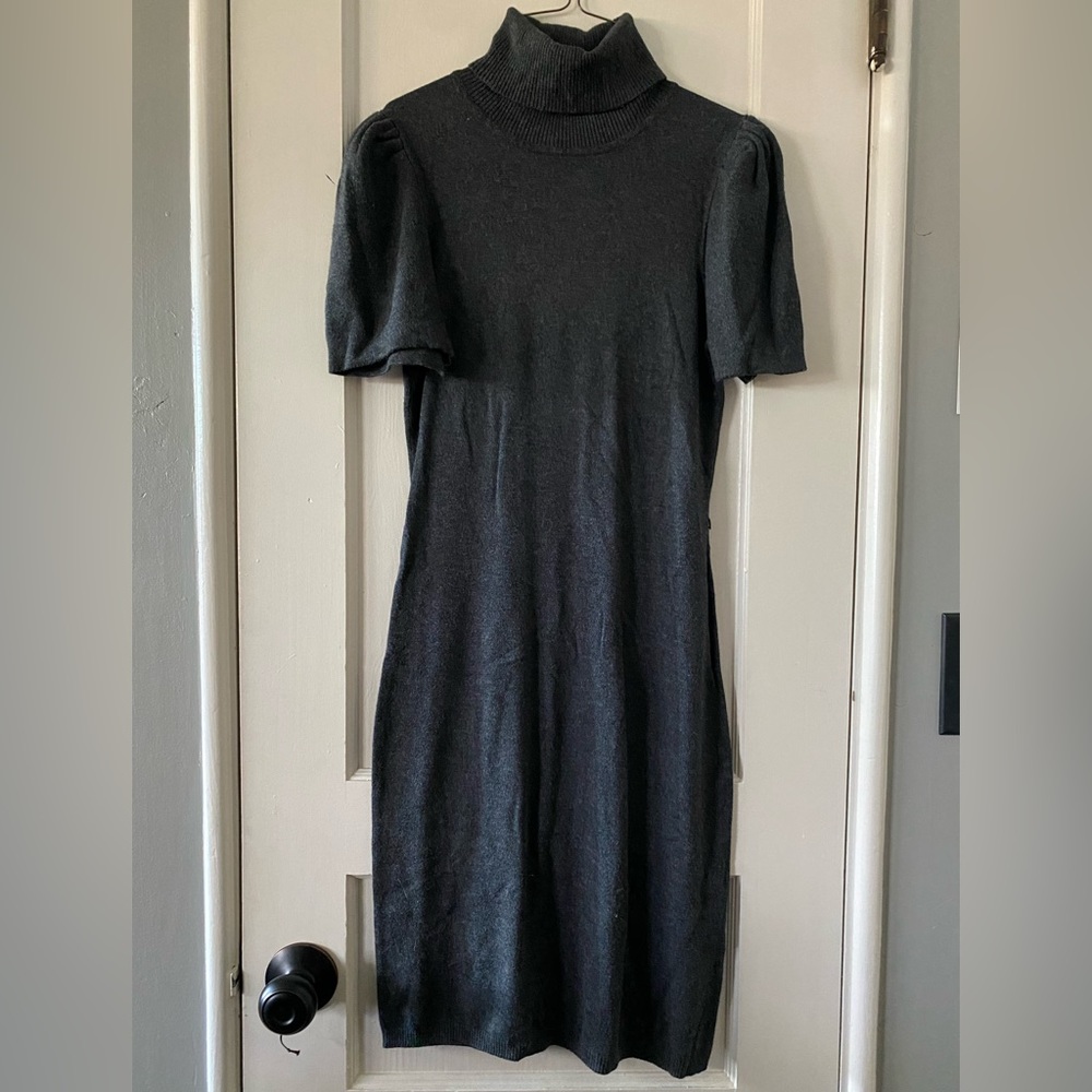 Express Design Studio Dark Grey Puff Short Sleeve Turtleneck Sweater Dress Sz S